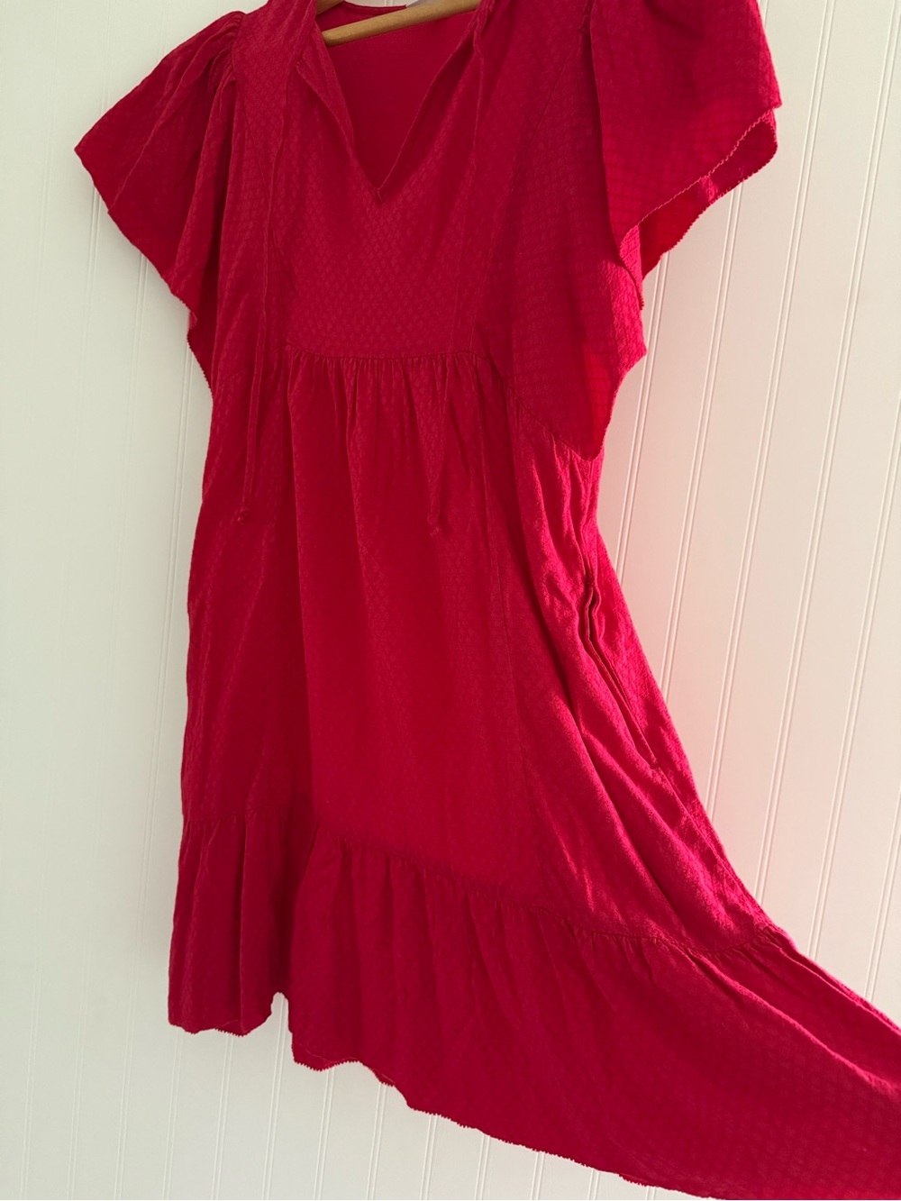 Knox Rose Women’s XS Bright Red Flutter-Sleeve Tiered Dress Tomato Girl Boho